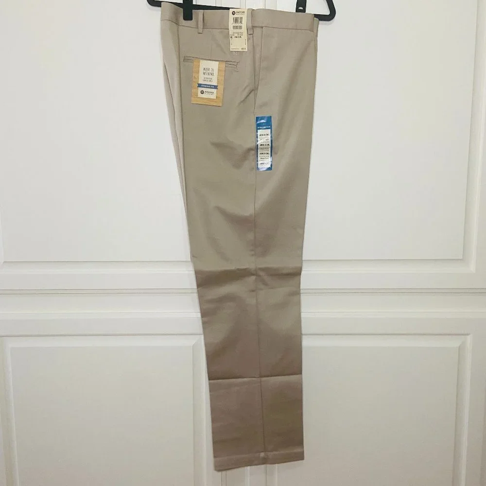 Haggar Mens Work To Weekend Straight Fit No Iron Comfort Waist Khaki 40W…